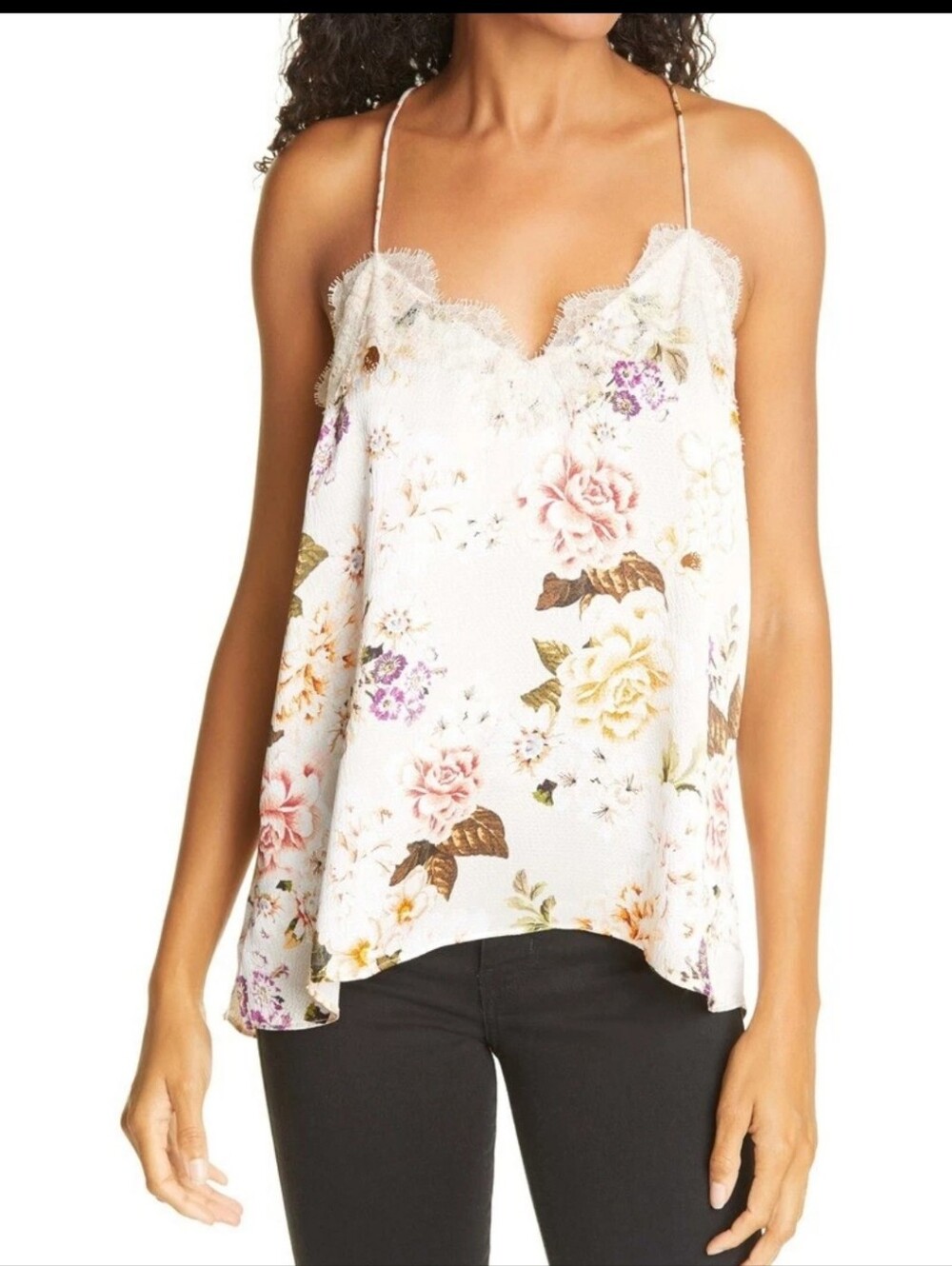 Cami NYC Floral Lace -Trim Camisole - White with Pink & Yellow Blooms Size XS